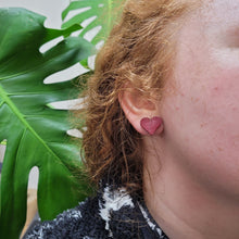 Load image into Gallery viewer, Earrings - Heart Shaped Leather Stud Earrings - Red - Shadow Crafts
