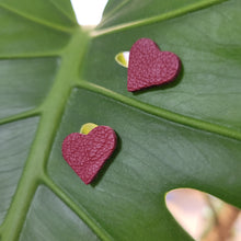 Load image into Gallery viewer, Earrings - Heart Shaped Leather Stud Earrings - Red - Shadow Crafts
