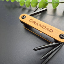 Load image into Gallery viewer, Engraved Bamboo Multi Purpose Allen Key Tool - Grandad - Fathers Day Gifts - Cycling Tool - Woodsmiths Family Business
