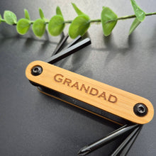 Load image into Gallery viewer, Engraved Bamboo Multi Purpose Allen Key Tool - Grandad - Fathers Day Gifts - Cycling Tool - Woodsmiths Family Business
