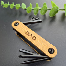 Load image into Gallery viewer, Engraved Bamboo Multi Purpose Allen Key Tool - Dad - Fathers Day Gifts - Cycling Tool - Woodsmiths Family Business
