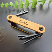 Load image into Gallery viewer, Engraved Bamboo Multi Purpose Allen Key Tool - Dad - Fathers Day Gifts - Cycling Tool - Woodsmiths Family Business
