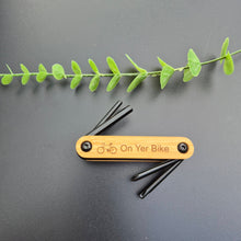 Load image into Gallery viewer, Engraved Bamboo Multi Purpose Allen Key Tool - On Yer Bike - Fathers Day Gifts - Cycling Tool - Woodsmiths Family Business
