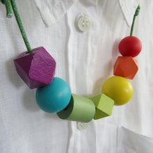 Load image into Gallery viewer, Wooden Bead Necklace - Hand Painted Geometric Bead Necklace - Rainbow - Induere
