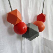 Load image into Gallery viewer, Wooden Bead Necklace - Hand Painted Geometric Bead Necklace - Oranges and Grey - Induere
