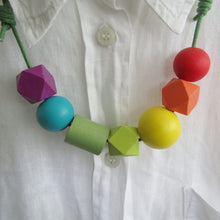 Load image into Gallery viewer, Wooden Bead Necklace - Hand Painted Geometric Bead Necklace - Rainbow - Induere
