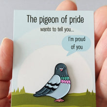 Load image into Gallery viewer, Enamel Pin - The Pigeon of Pride - Positive Pin - By Kate Elford

