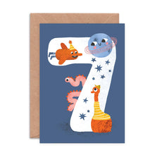 Load image into Gallery viewer, Age Seven Crazy Critters Greeting Card - 7th Birthday - Emily Nash Illustration
