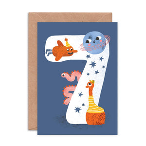 Age Seven Crazy Critters Greeting Card - 7th Birthday - Emily Nash Illustration