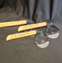 Load image into Gallery viewer, Etched Bamboo Pizza Slice - Axed Shaped Pizza Cutter - Daddy's Pizza Cutter - Dad Birthday / Fathers Day - Woodsmiths Family Business
