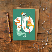 Load image into Gallery viewer, Age Ten Crazy Critters Greeting Card - 10th Birthday - Emily Nash Illustration
