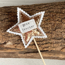 Load image into Gallery viewer, Sparky Stars on Sticks - Cake Toppers - Decorations - Birthday Girl - 21st Birthday - 50th Anniversary - Best Teacher - Quirky Threads Art
