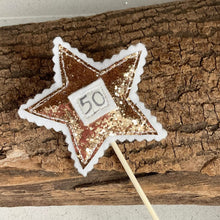 Load image into Gallery viewer, Sparky Stars on Sticks - Cake Toppers - Decorations - Birthday Girl - 21st Birthday - 50th Anniversary - Best Teacher - Quirky Threads Art

