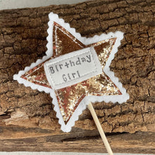Load image into Gallery viewer, Sparky Stars on Sticks - Cake Toppers - Decorations - Birthday Girl - 21st Birthday - 50th Anniversary - Best Teacher - Quirky Threads Art
