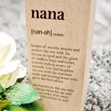 Load image into Gallery viewer, Engraved Dictionary Definition Beech Wood Tea Light Holder - Nana Definition - Woodsmiths Family Business - Nana Birthday / Mothers Day

