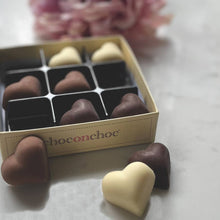 Load image into Gallery viewer, Chocolate Hearts - Box of Nine Assorted Heart Shaped Chocolates - Choc on Choc
