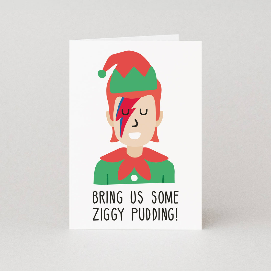 Ziggy Pudding Christmas Card - David Bowie Card - Studio Boketto