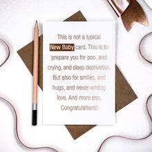 Load image into Gallery viewer, Greetings Card - Rose Gold Foiled Funny New Baby Card - Coulson Macleod
