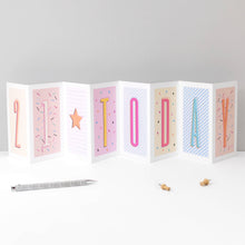 Load image into Gallery viewer, Greetings Cards - 21 Today - 21st Birthday - Funky Confetti Pastel Fold-Out Banner Card - Coulson Macleod
