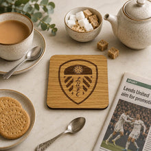 Load image into Gallery viewer, Wooden Laser Engraved Coaster - LUFC Badge Emblems - Leeds United - Fred &amp; Bo
