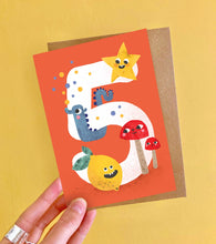 Load image into Gallery viewer, Age Five Crazy Critters Greeting Card - 5th Birthday - Emily Nash Illustration
