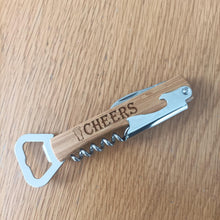 Load image into Gallery viewer, Waiters Friend - Cheers - Laser Engraved Bamboo And Stainless Steel - Fred &amp; Bo
