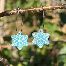 Load image into Gallery viewer, Blue Snowflake Hook Earrings - Christmas Natural Cork Jewellery - Incorknito Designs
