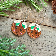 Load image into Gallery viewer, Christmas Pudding (Large) Hook Earrings - Christmas Natural Cork Jewellery - Incorknito Designs
