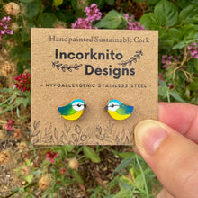 Load image into Gallery viewer, Blue Tit Stud Earrings - Natural Cork Jewellery - Incorknito Designs
