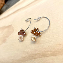Load image into Gallery viewer, Mini Brown Toadstool Hoops - Natural Cork Jewellery - Incorknito Designs

