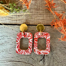 Load image into Gallery viewer, Rust Botanical Rectangle Gold Stud Tops Earrings - Natural Cork Jewellery - Incorknito Designs
