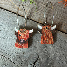 Load image into Gallery viewer, Highland Cow Hoop Earrings - Natural Cork Jewellery - Incorknito Designs
