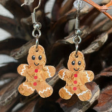 Load image into Gallery viewer, Gingerbread Man Hook Earrings - Christmas Natural Cork Jewellery - Incorknito Designs
