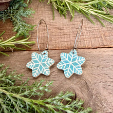 Load image into Gallery viewer, Blue Snowflake Hook Earrings - Christmas Natural Cork Jewellery - Incorknito Designs
