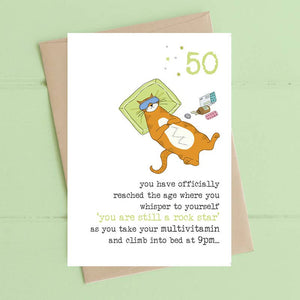 50th Birthday - Rock Star Multi Vitamins - Greetings Card - Dandelion Stationery