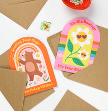 Load image into Gallery viewer, Greetings Card - Whimsical Bear Hugs Birthday Card with Rainbow and Flowers - Mifkins
