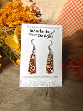 Load image into Gallery viewer, Narrow Natural And Black Botanical Hook Earrings - Natural Cork Jewellery - Incorknito Designs
