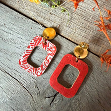 Load image into Gallery viewer, Rust Botanical Rectangle Gold Stud Tops Earrings - Natural Cork Jewellery - Incorknito Designs
