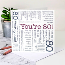 Load image into Gallery viewer, 80th Birthday Card - Word Cloud - Being Eighty Quotes - Coulson Macleod
