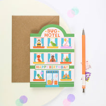 Load image into Gallery viewer, Greetings Card - Playful Bug Hotel - Die Cut Birthday Card for Kids with Cute Critters - Mifkins
