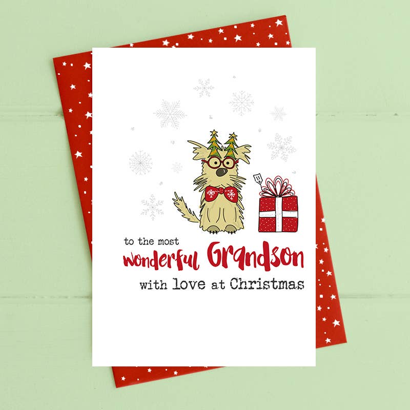Family Christmas Card - Grandson, With Love - Greetings Card - Dandelion Stationery