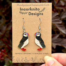 Load image into Gallery viewer, Puffin Hook Earrings - Natural Cork Jewellery - Incorknito Designs
