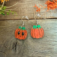 Load image into Gallery viewer, Smiley Pumpkin Hook Earrings - Natural Cork Jewellery - Incorknito Designs
