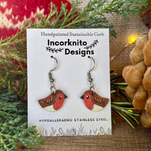 Load image into Gallery viewer, Robin Hoop Earrings - Christmas Natural Cork Jewellery - Incorknito Designs
