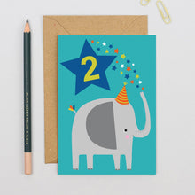 Load image into Gallery viewer, Greetings Card - Second Birthday - Bright Blue Elephant 2nd Birthday Card – Mifkins
