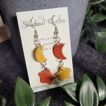 Load image into Gallery viewer, Leather Moon and Stars Drop Earrings - Lots of Colour Combinations - Shadow Crafts

