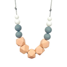 Load image into Gallery viewer, Teething Necklace - Peach/ Grey/ White - Geometric Silicone Bead Teething Jewellery - Mama Knows
