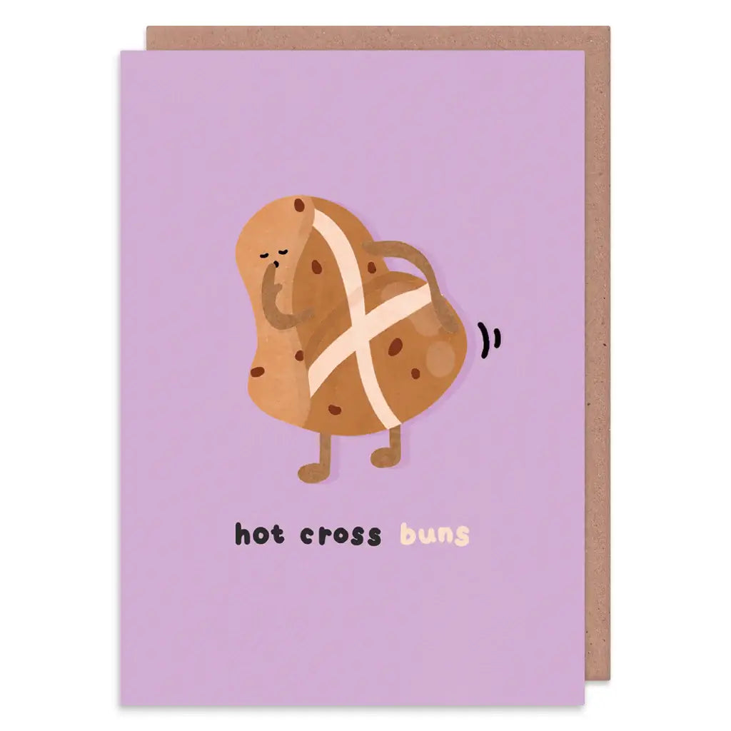 Hot Cross Buns Easter Card - Funny Easter Card - Bum Card - Whale & Bird