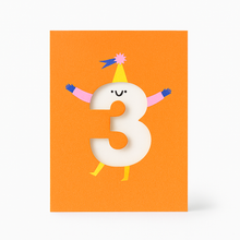 Load image into Gallery viewer, Greetings Card - Age 3 - Die Cut 3rd Birthday Card - Rumble Cards
