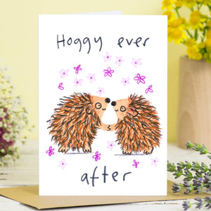 Hoggy Ever After - Punny Greetings Card - Wedding / Anniversary - Hedgehogs - Jo Clark Design